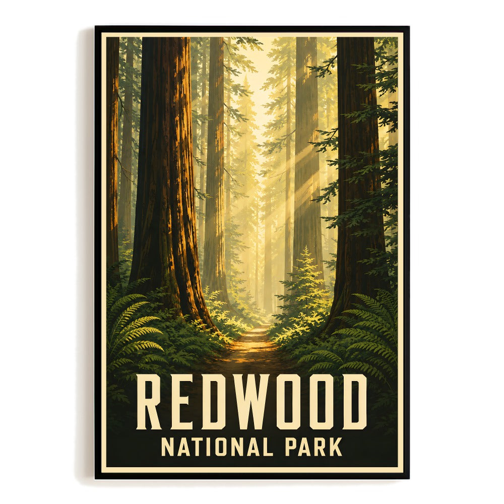 Redwood National Park Travel Poster Vintage Forest Trees Landscape Wall Art Print Nature Adventure Souvenir Decor For Living Room Bedroom Office Home Unframed | siriusteestore