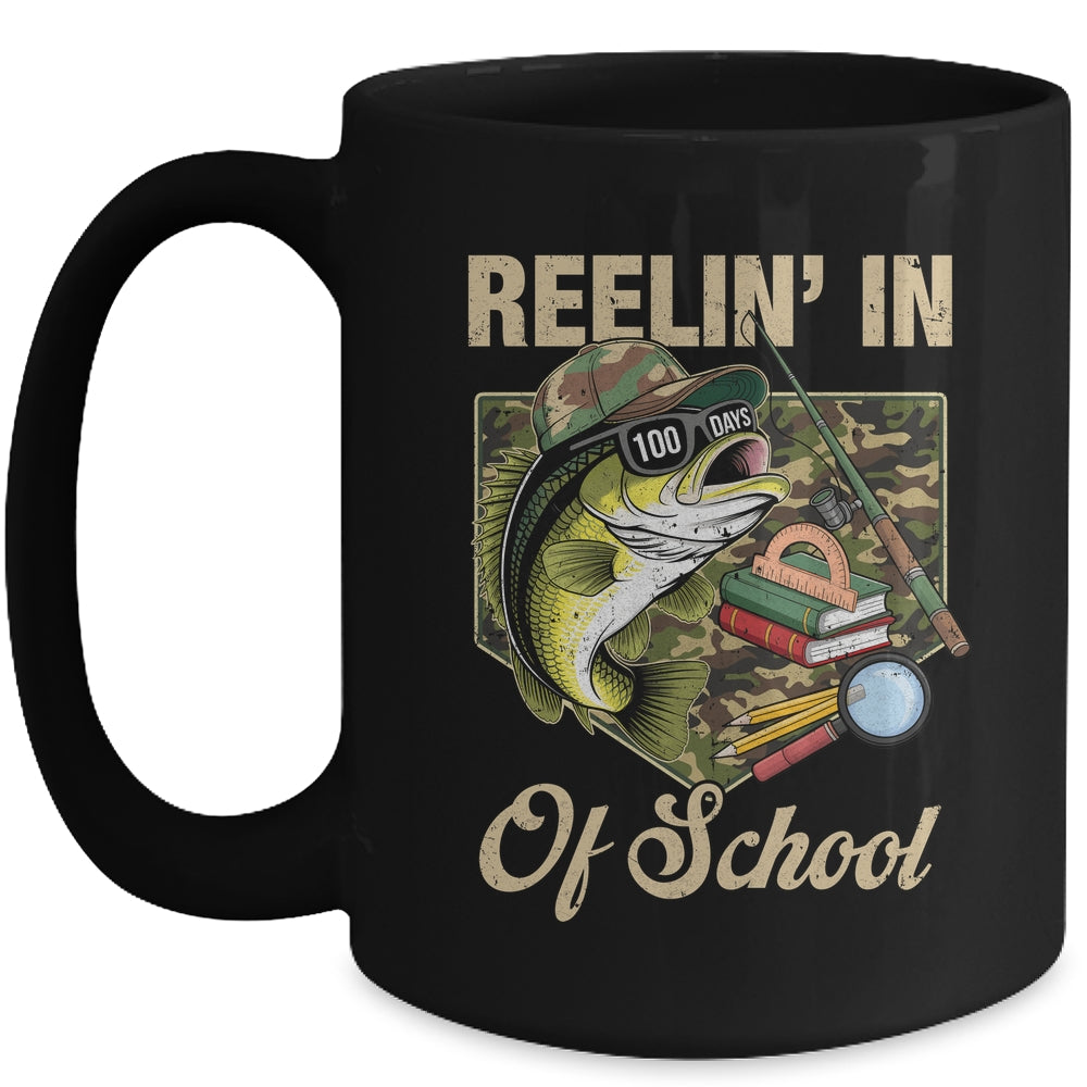 Reelin' In 100 Days Of School Bass Fishing Funny Teacher Boy Mug | siriusteestore