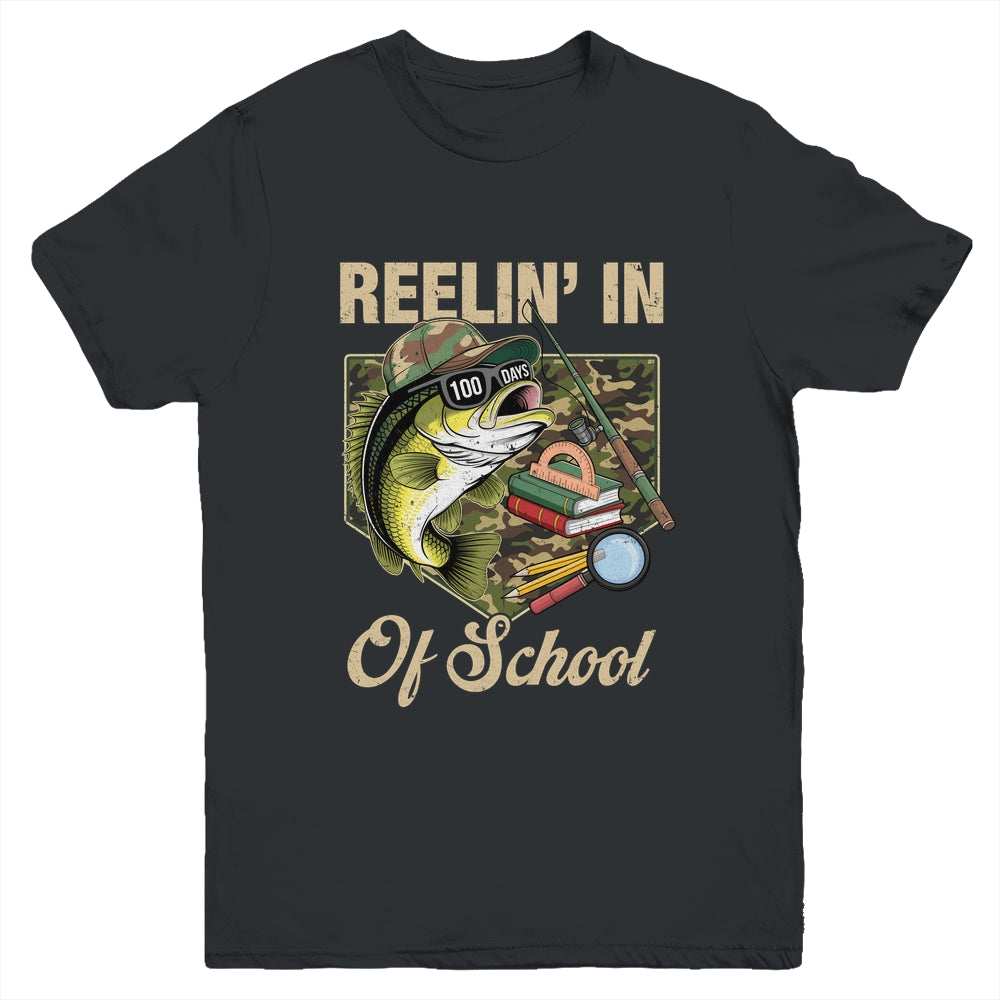 Reelin' In 100 Days Of School Bass Fishing Funny Teacher Boy Youth Shirt | siriusteestore