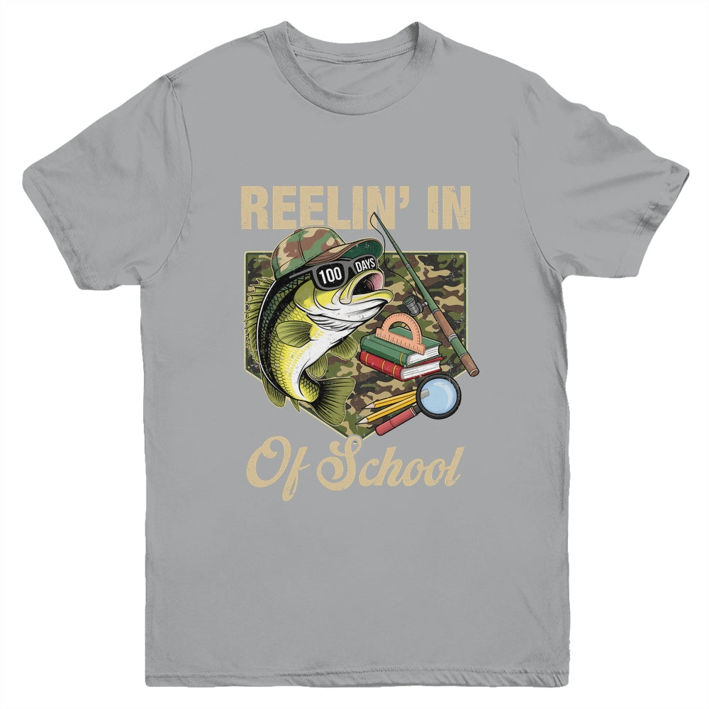 Reelin' In 100 Days Of School Bass Fishing Funny Teacher Boy Youth Shirt | siriusteestore