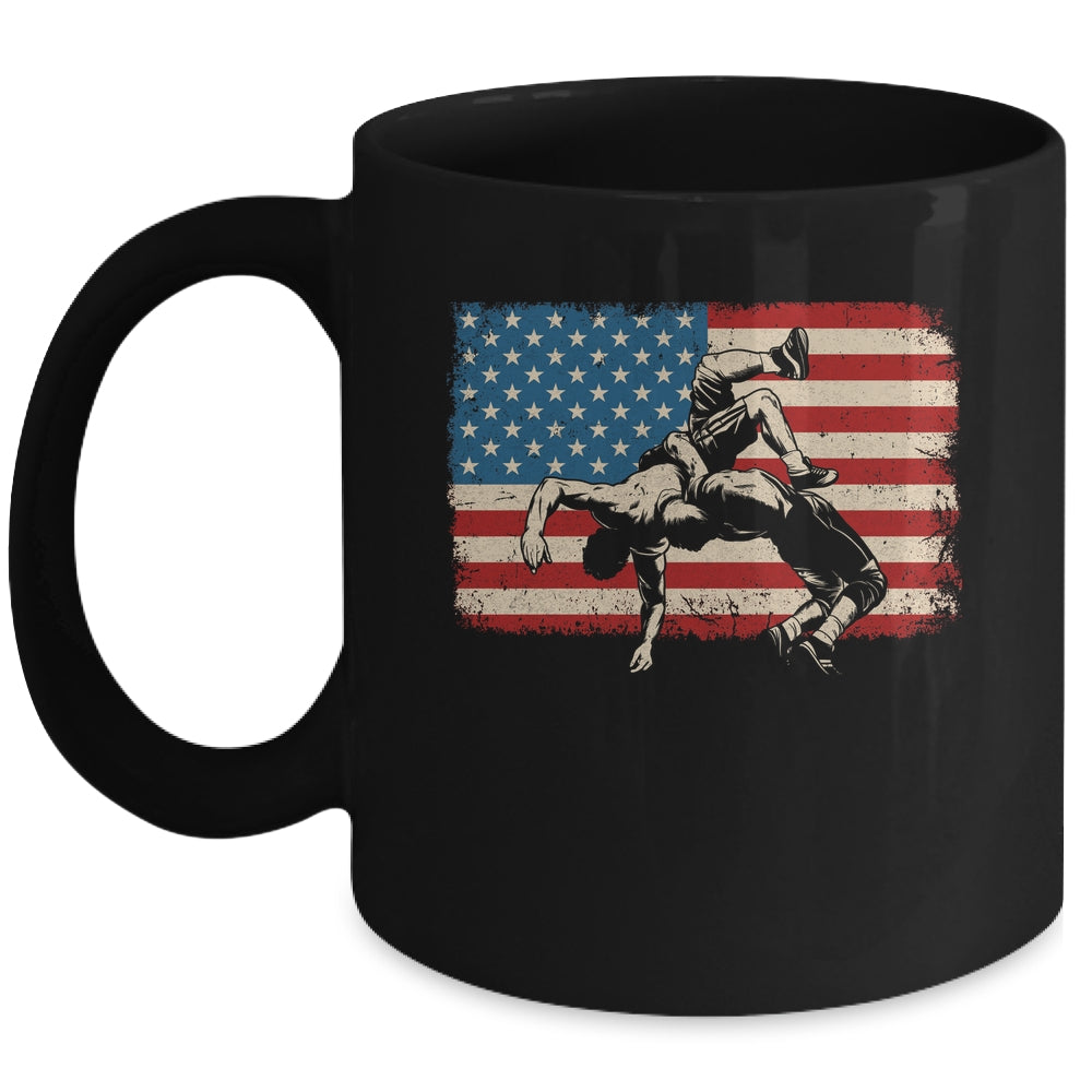 Retro American Wrestling US Flag Wrestling Wrestler Boy Mens Mug | siriusteestore