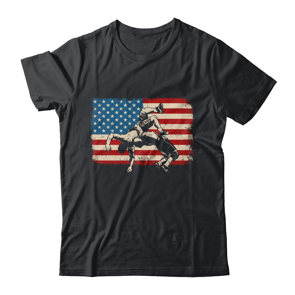 Retro American Wrestling US Flag Wrestling Wrestler Boy Mens Shirt & Hoodie | siriusteestore