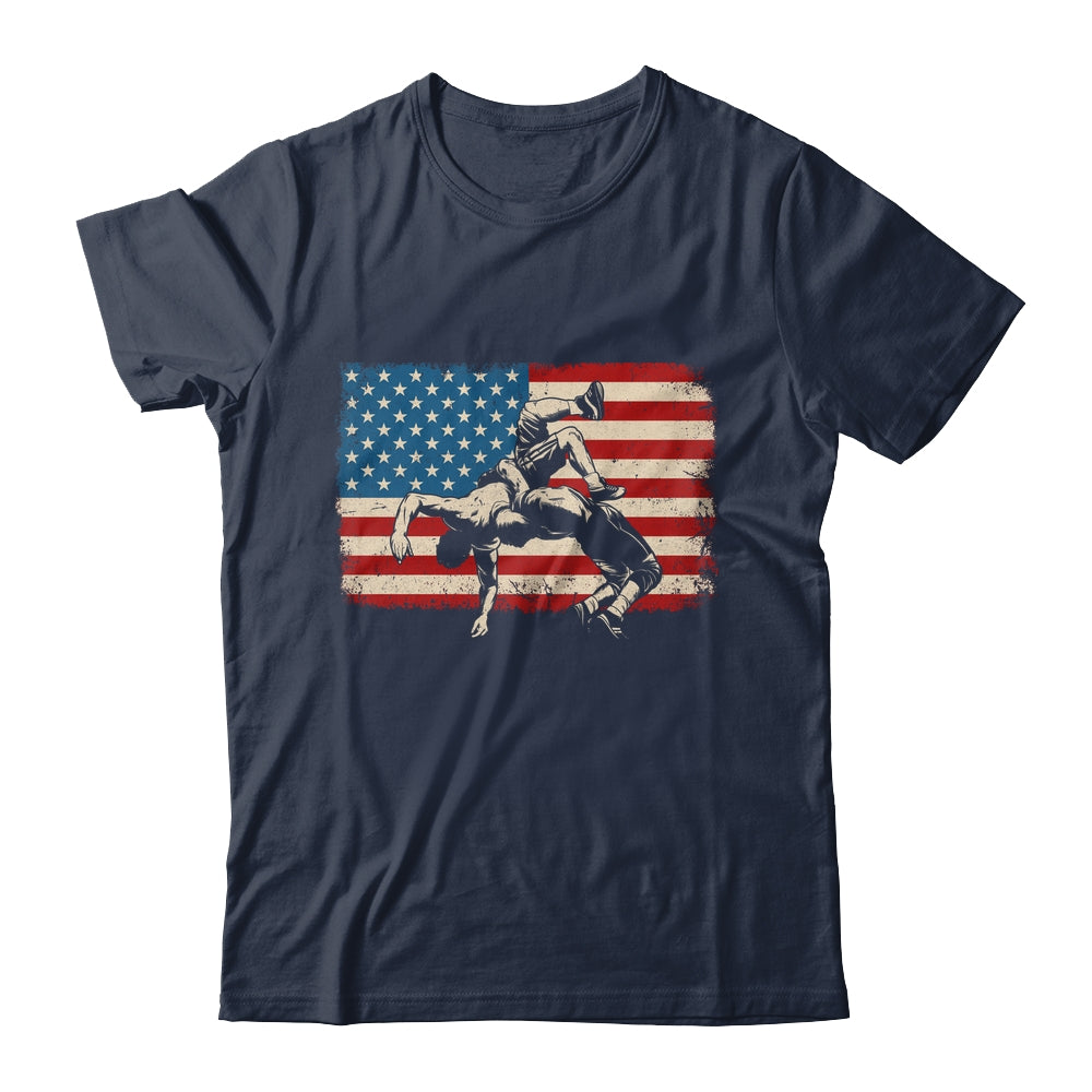 Retro American Wrestling US Flag Wrestling Wrestler Boy Mens Shirt & Hoodie | siriusteestore