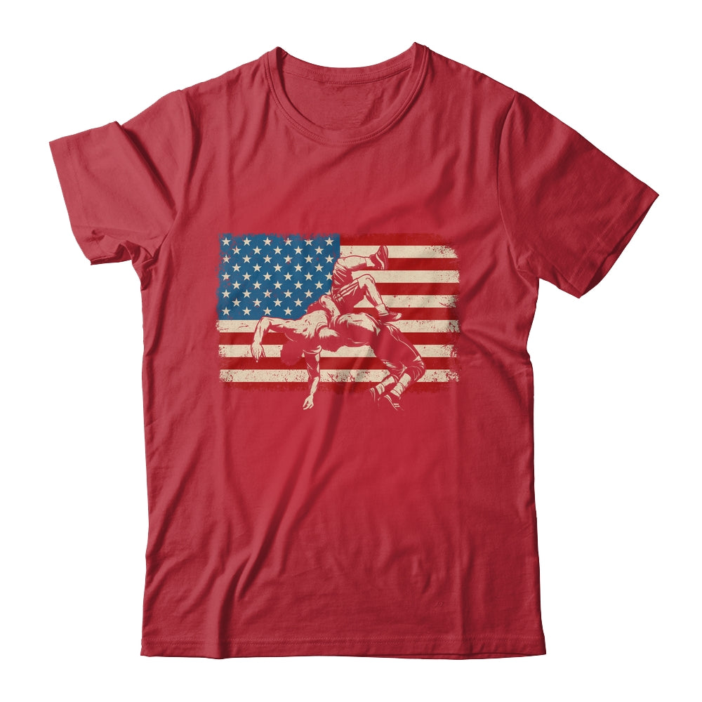 Retro American Wrestling US Flag Wrestling Wrestler Boy Mens Shirt & Hoodie | siriusteestore