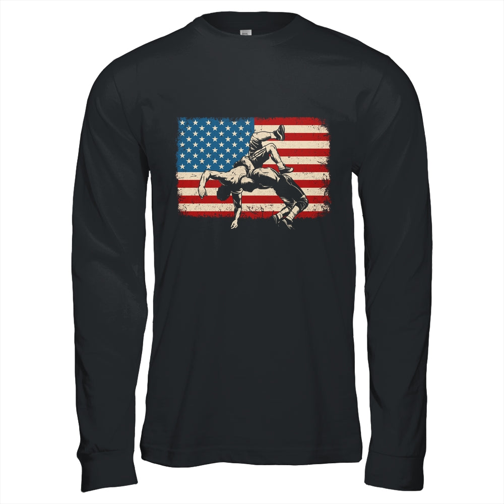 Retro American Wrestling US Flag Wrestling Wrestler Boy Mens Shirt & Hoodie | siriusteestore