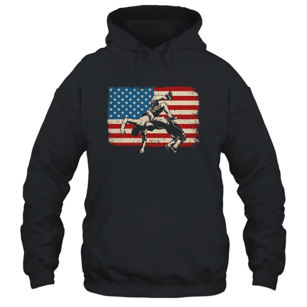 Retro American Wrestling US Flag Wrestling Wrestler Boy Mens Shirt & Hoodie | siriusteestore