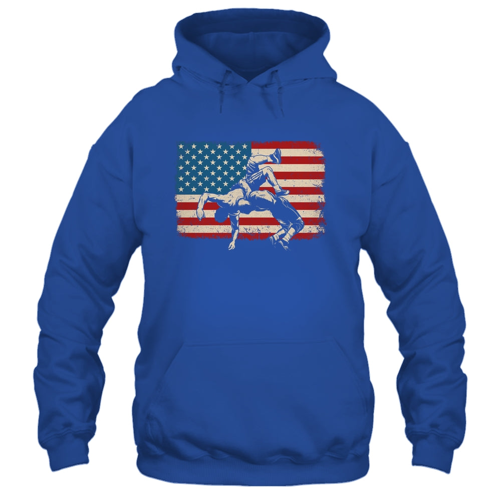 Retro American Wrestling US Flag Wrestling Wrestler Boy Mens Shirt & Hoodie | siriusteestore