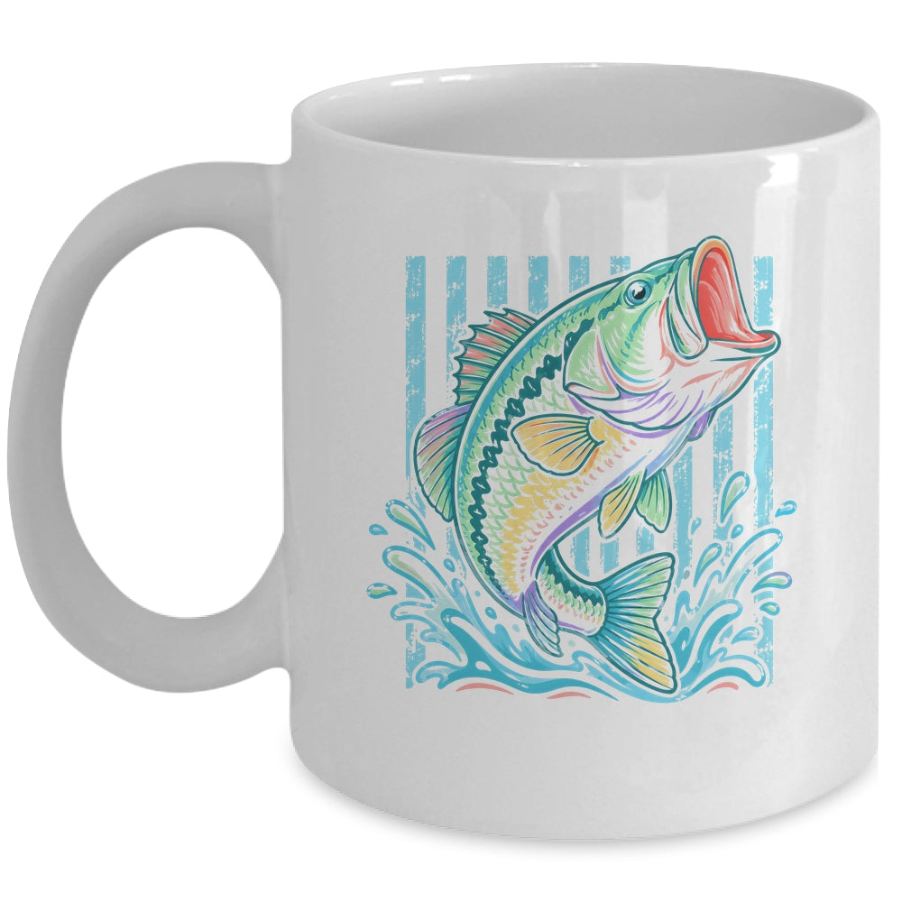 Retro Bass Fish Pastel Summer Fishing Graphic Preppy Coastal Mug | siriusteestore