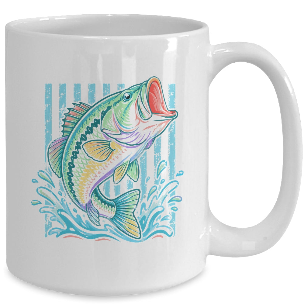 Retro Bass Fish Pastel Summer Fishing Graphic Preppy Coastal Mug | siriusteestore