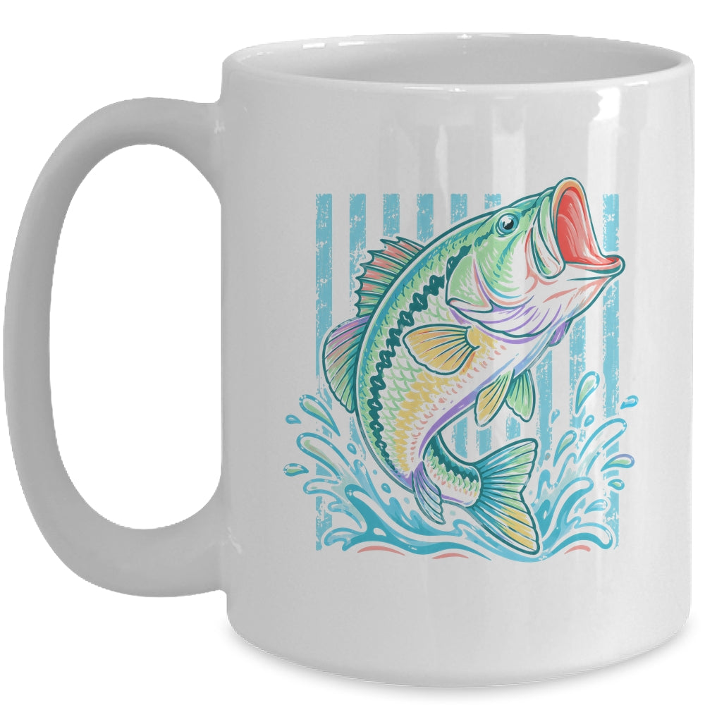 Retro Bass Fish Pastel Summer Fishing Graphic Preppy Coastal Mug | siriusteestore