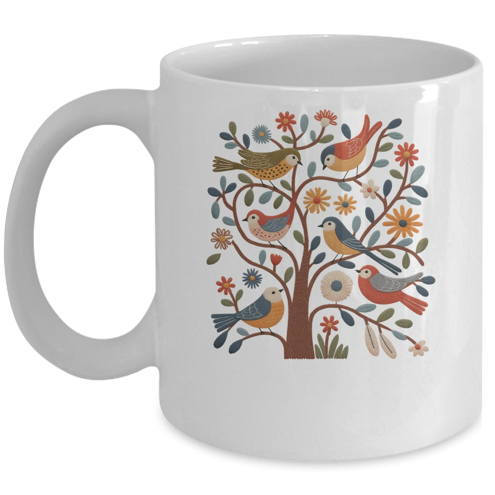 Retro Birds And Flowers Cottagecore Scandinavian Folk Women Mug | siriusteestore
