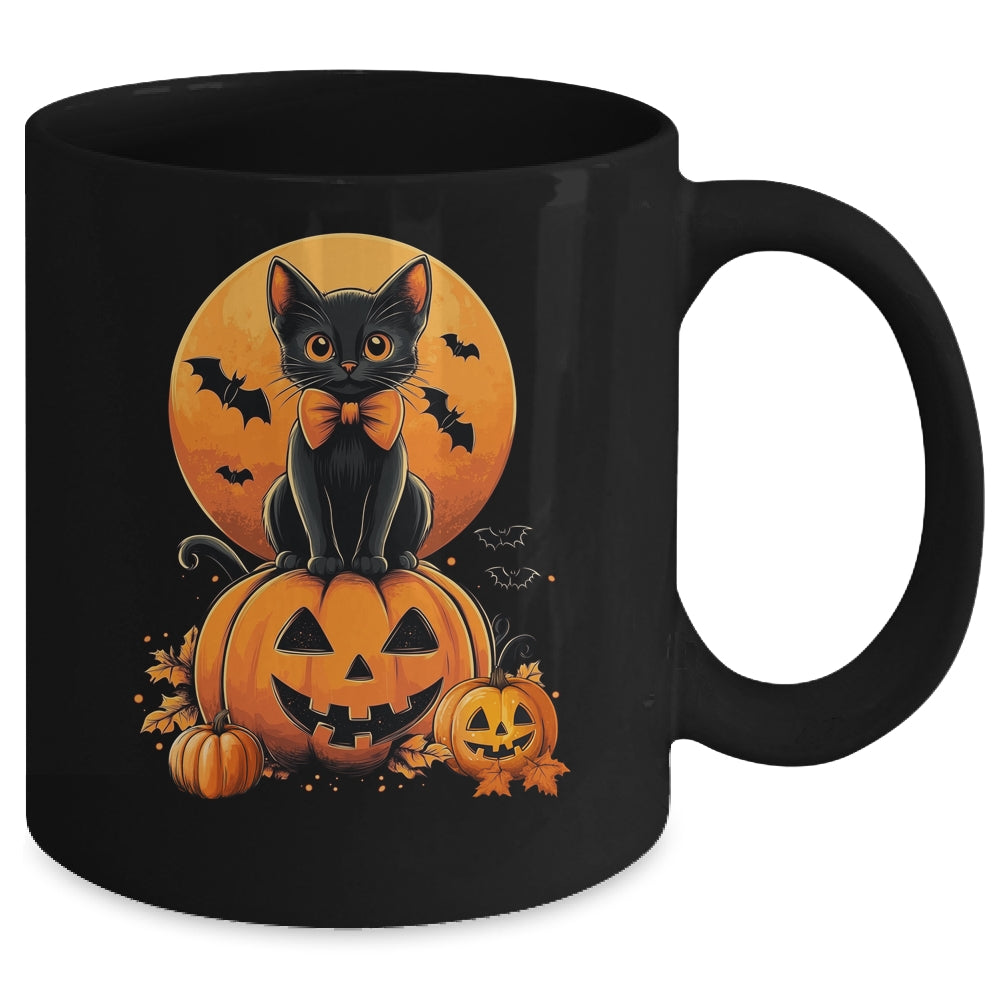 Retro Black Cat Pumpkin Halloween Costume Fall Autumn Season Mug | siriusteestore