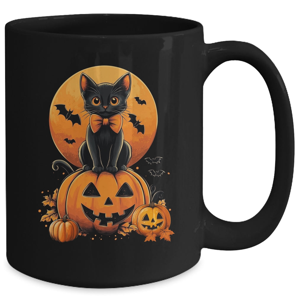 Retro Black Cat Pumpkin Halloween Costume Fall Autumn Season Mug | siriusteestore