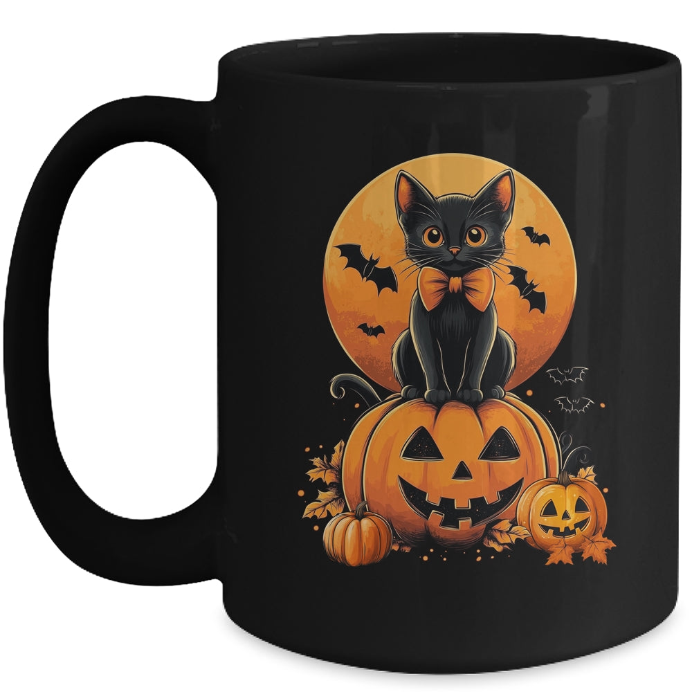 Retro Black Cat Pumpkin Halloween Costume Fall Autumn Season Mug | siriusteestore