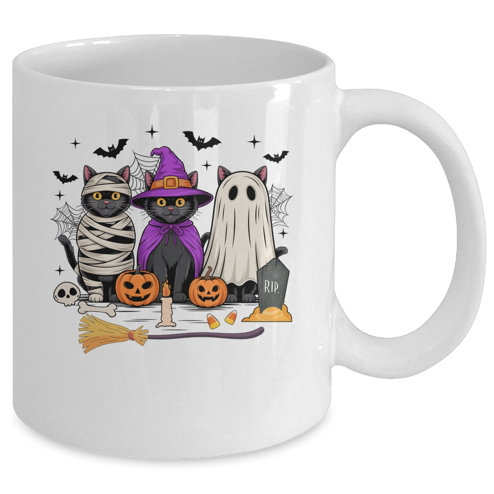 Retro Black Cat Witch Scary Halloween Pumpkin Women Men Kids Mug | siriusteestore