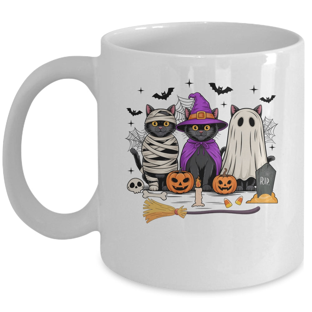 Retro Black Cat Witch Scary Halloween Pumpkin Women Men Kids Mug | siriusteestore