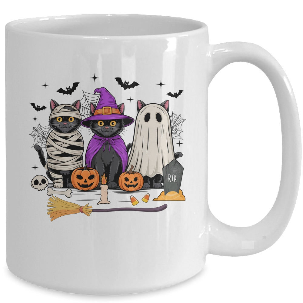 Retro Black Cat Witch Scary Halloween Pumpkin Women Men Kids Mug | siriusteestore