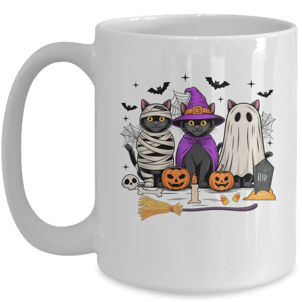 Retro Black Cat Witch Scary Halloween Pumpkin Women Men Kids Mug | siriusteestore