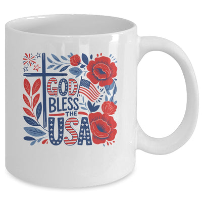 Retro Boho Floral God Bless The USA Christian 4th Of July Mug | siriusteestore