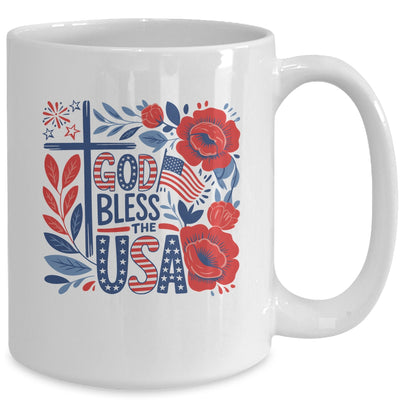 Retro Boho Floral God Bless The USA Christian 4th Of July Mug | siriusteestore
