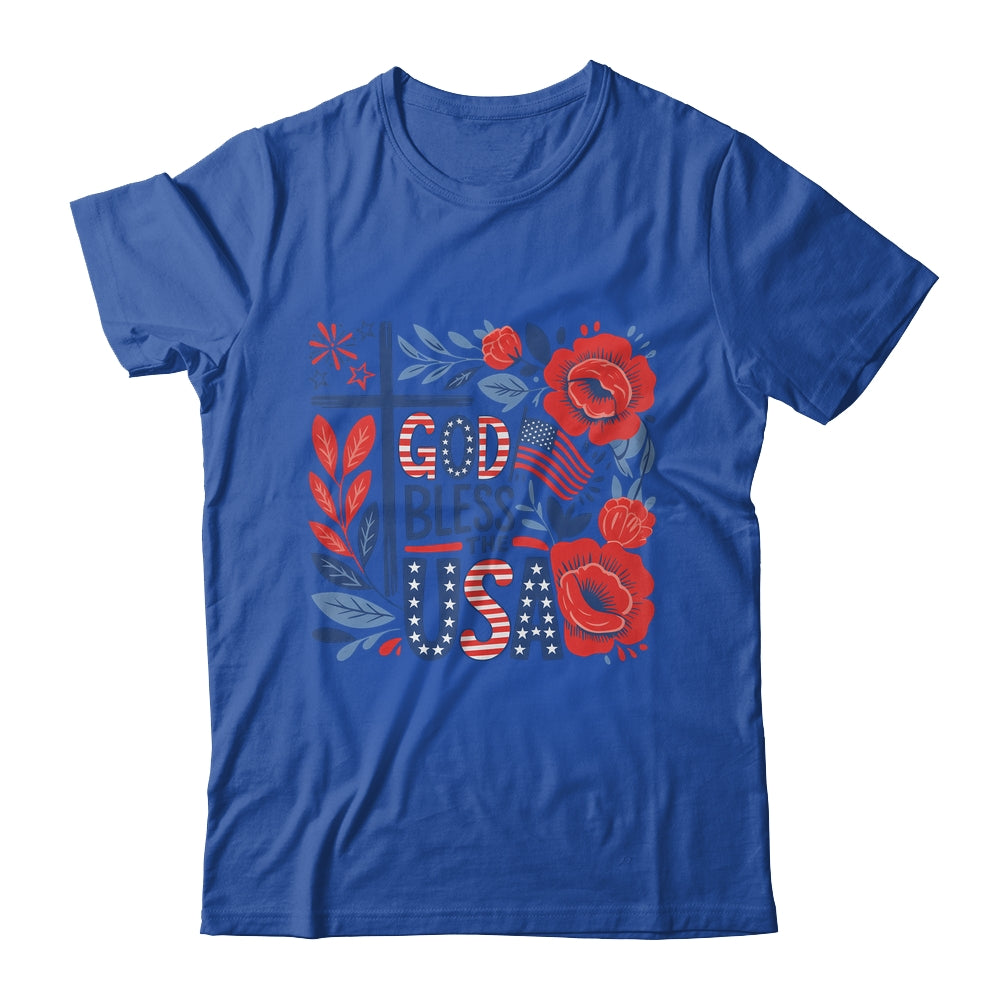 Retro Boho Floral God Bless The USA Christian 4th Of July Shirt & Tank Top | siriusteestore