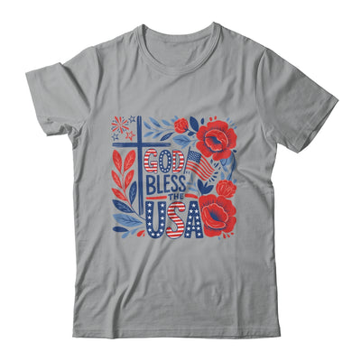 Retro Boho Floral God Bless The USA Christian 4th Of July Shirt & Tank Top | siriusteestore