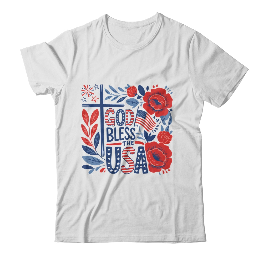 Retro Boho Floral God Bless The USA Christian 4th Of July Shirt & Tank Top | siriusteestore