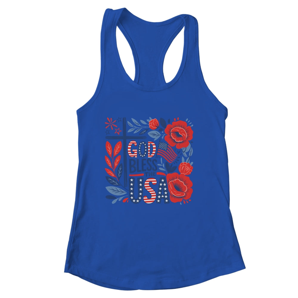 Retro Boho Floral God Bless The USA Christian 4th Of July Shirt & Tank Top | siriusteestore