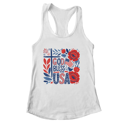 Retro Boho Floral God Bless The USA Christian 4th Of July Shirt & Tank Top | siriusteestore