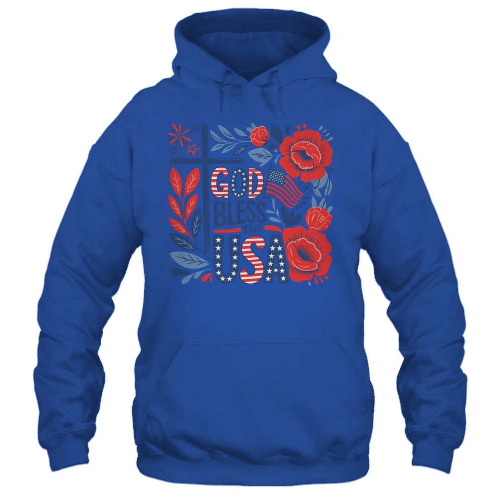 Retro Boho Floral God Bless The USA Christian 4th Of July Shirt & Tank Top | siriusteestore