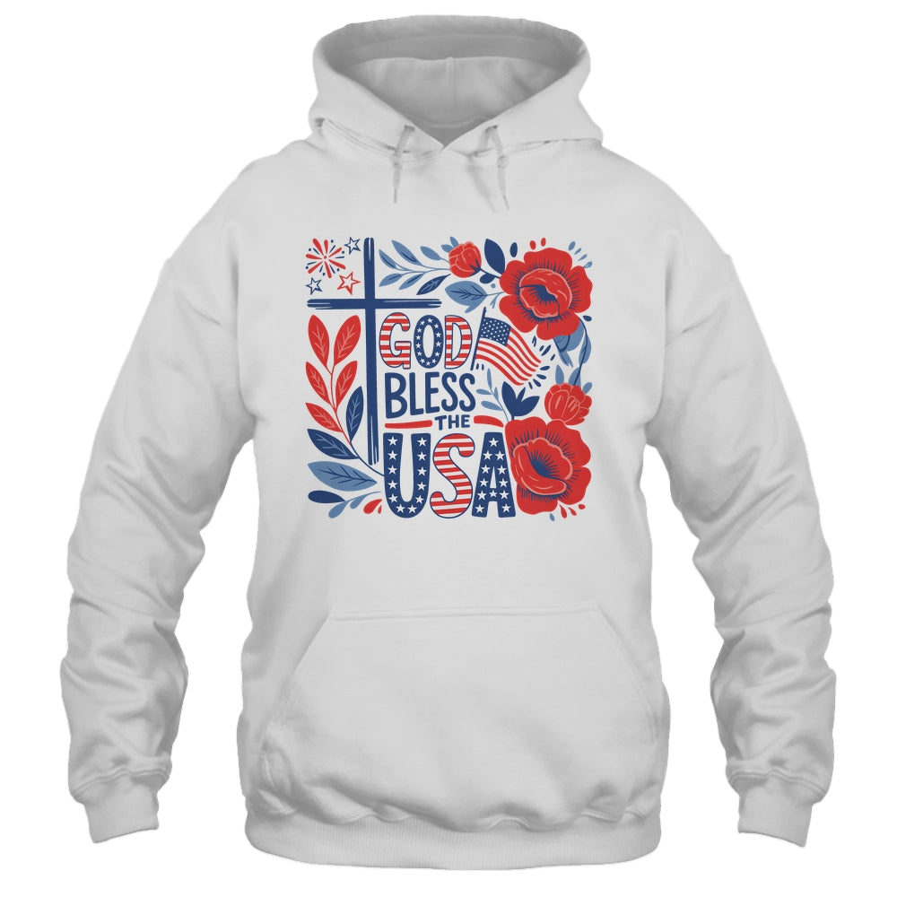 Retro Boho Floral God Bless The USA Christian 4th Of July Shirt & Tank Top | siriusteestore