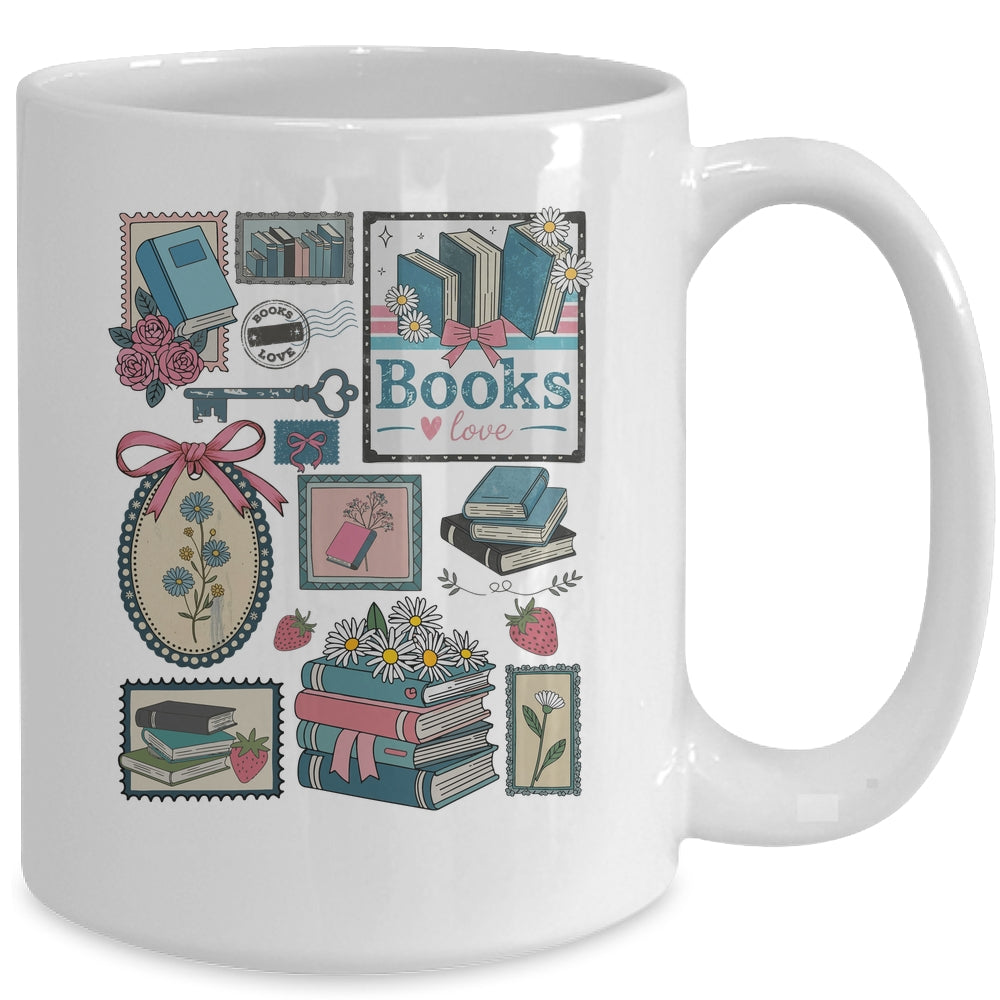 Retro Bookish Love Reading Book Librarian Coquette Flower Mug | siriusteestore