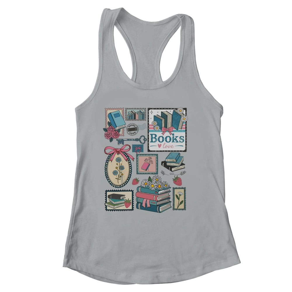 Retro Bookish Love Reading Book Librarian Coquette Flower Shirt & Tank Top | siriusteestore