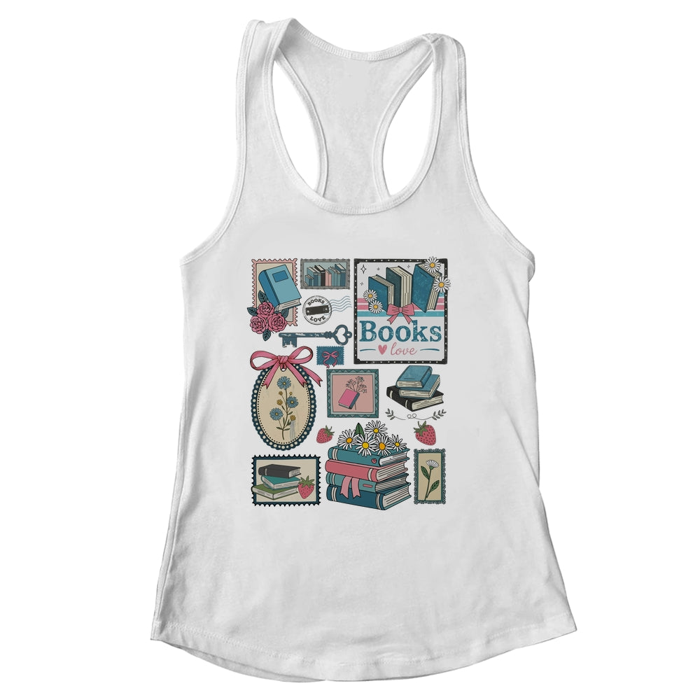 Retro Bookish Love Reading Book Librarian Coquette Flower Shirt & Tank Top | siriusteestore