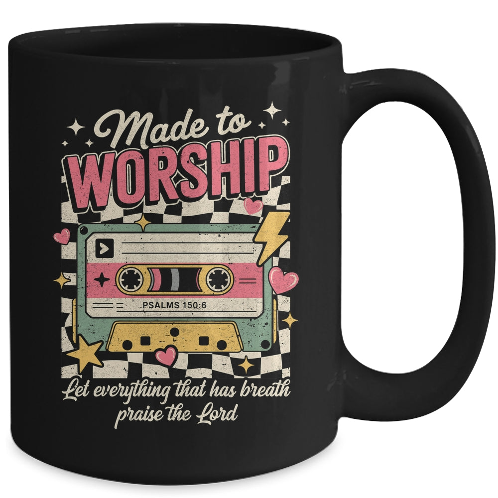 Retro Cassette Made To Worship Psalms 150:6 Christian Music Mug | siriusteestore