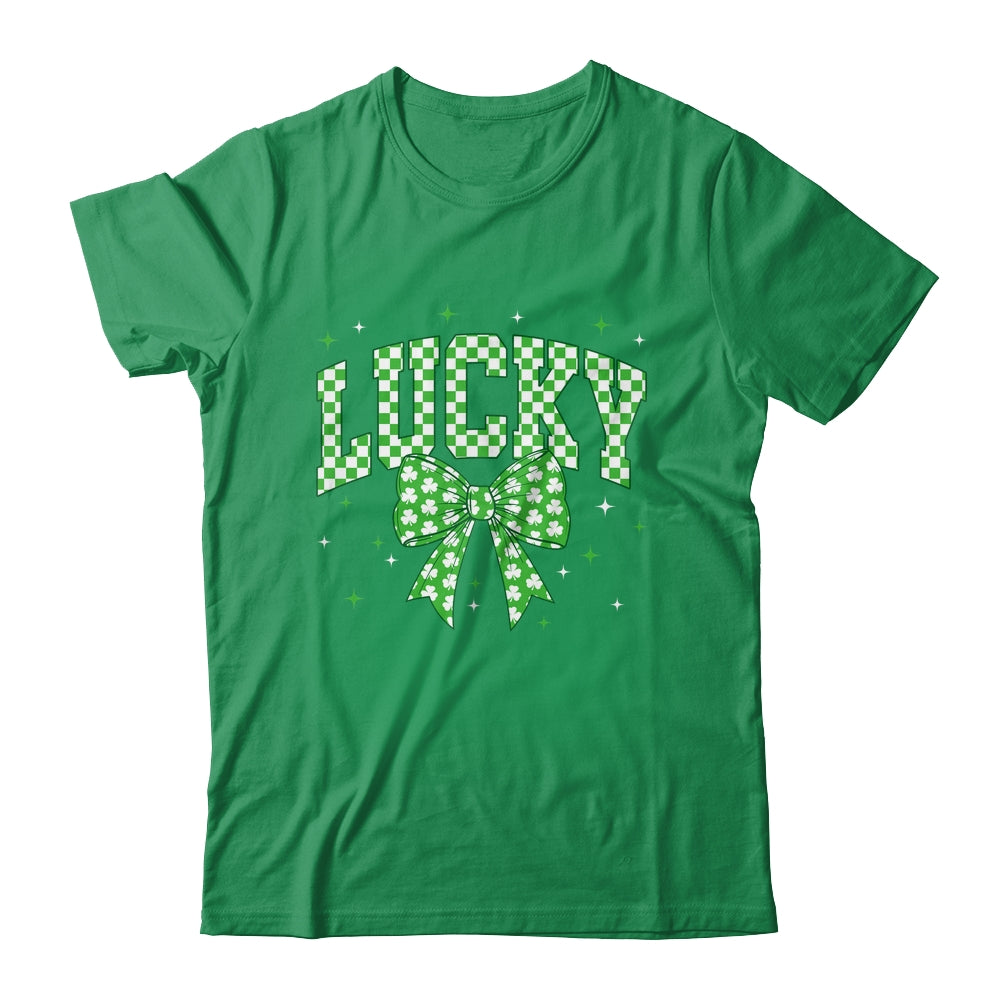 Retro Checkered Lucky St Patrick's Day Coquette Bow Girls Shirt & Sweatshirt | siriusteestore