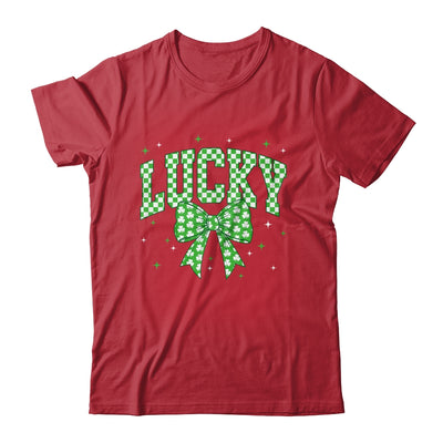 Retro Checkered Lucky St Patrick's Day Coquette Bow Girls Shirt & Sweatshirt | siriusteestore