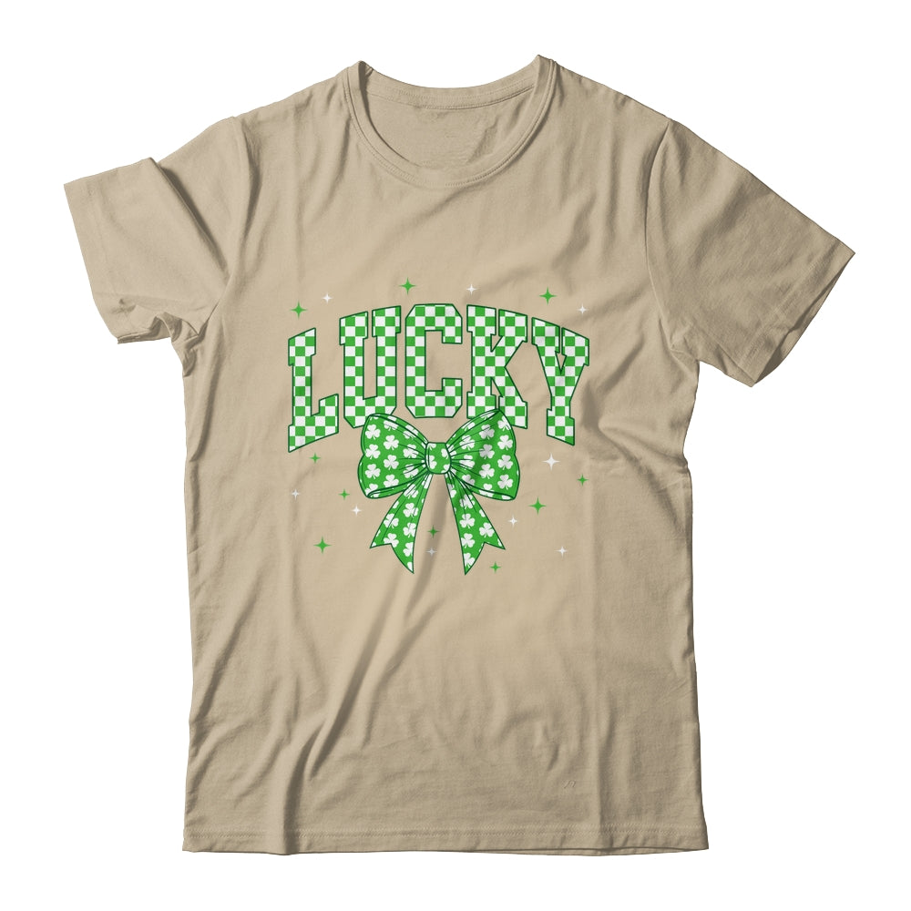 Retro Checkered Lucky St Patrick's Day Coquette Bow Girls Shirt & Sweatshirt | siriusteestore