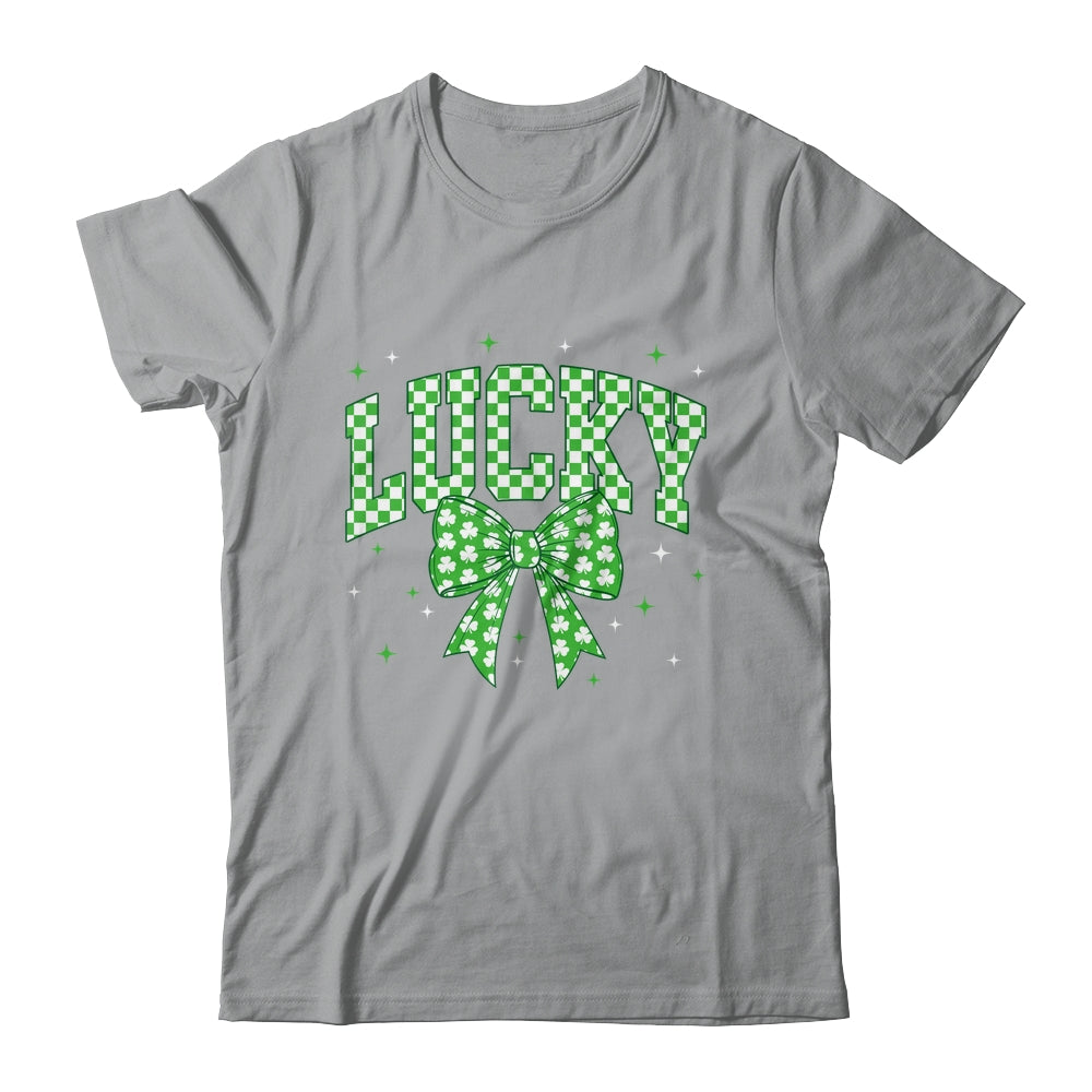 Retro Checkered Lucky St Patrick's Day Coquette Bow Girls Shirt & Sweatshirt | siriusteestore