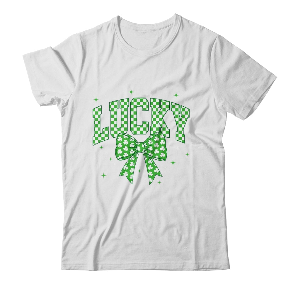 Retro Checkered Lucky St Patrick's Day Coquette Bow Girls Shirt & Sweatshirt | siriusteestore