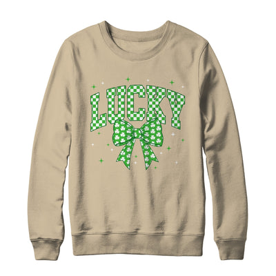 Retro Checkered Lucky St Patrick's Day Coquette Bow Girls Shirt & Sweatshirt | siriusteestore