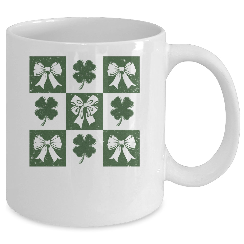 Retro Checkered St Patrick's Day Coquette Lucky Shamrock Mug | siriusteestore