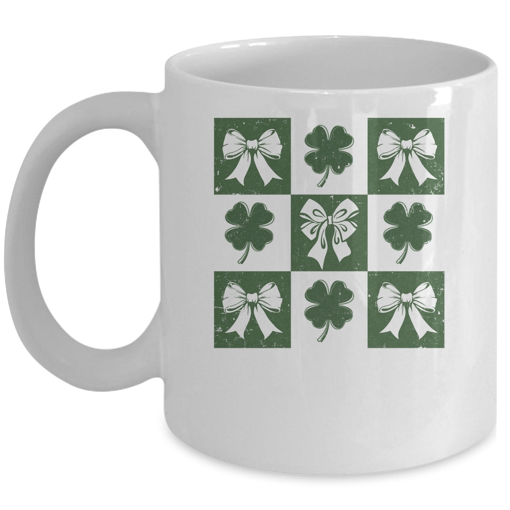 Retro Checkered St Patrick's Day Coquette Lucky Shamrock Mug | siriusteestore