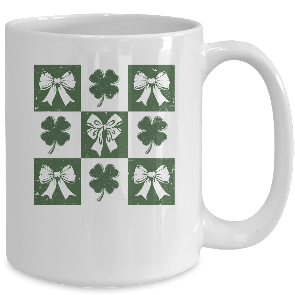 Retro Checkered St Patrick's Day Coquette Lucky Shamrock Mug | siriusteestore