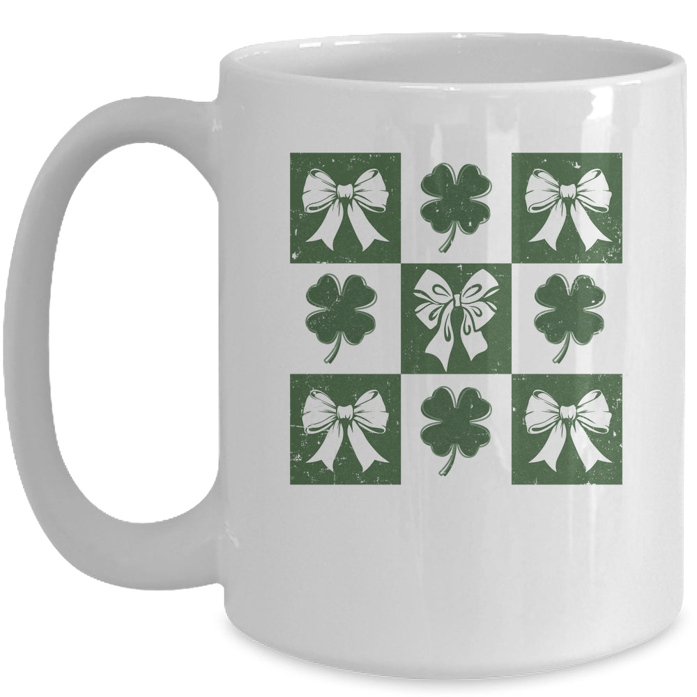 Retro Checkered St Patrick's Day Coquette Lucky Shamrock Mug | siriusteestore