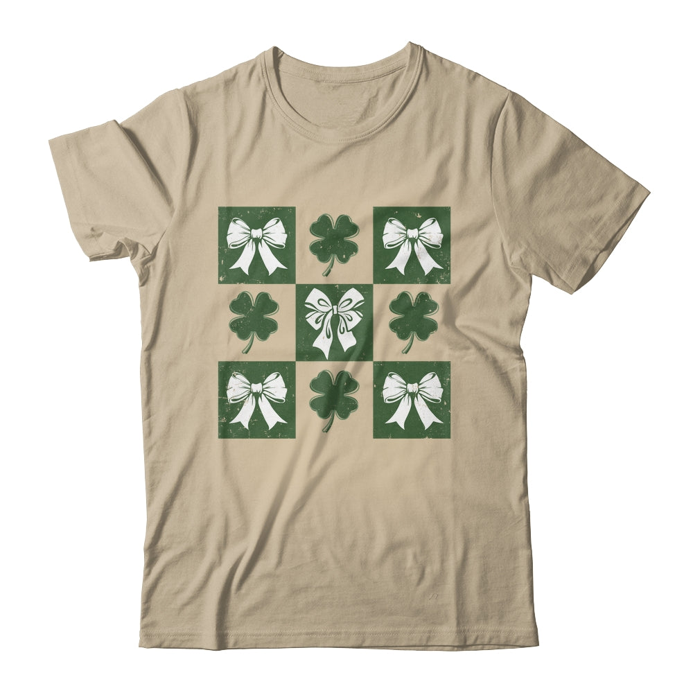Retro Checkered St Patrick's Day Coquette Lucky Shamrock Shirt & Tank Top | siriusteestore