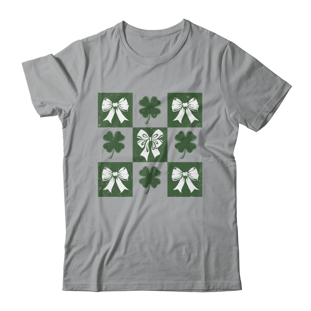 Retro Checkered St Patrick's Day Coquette Lucky Shamrock Shirt & Tank Top | siriusteestore