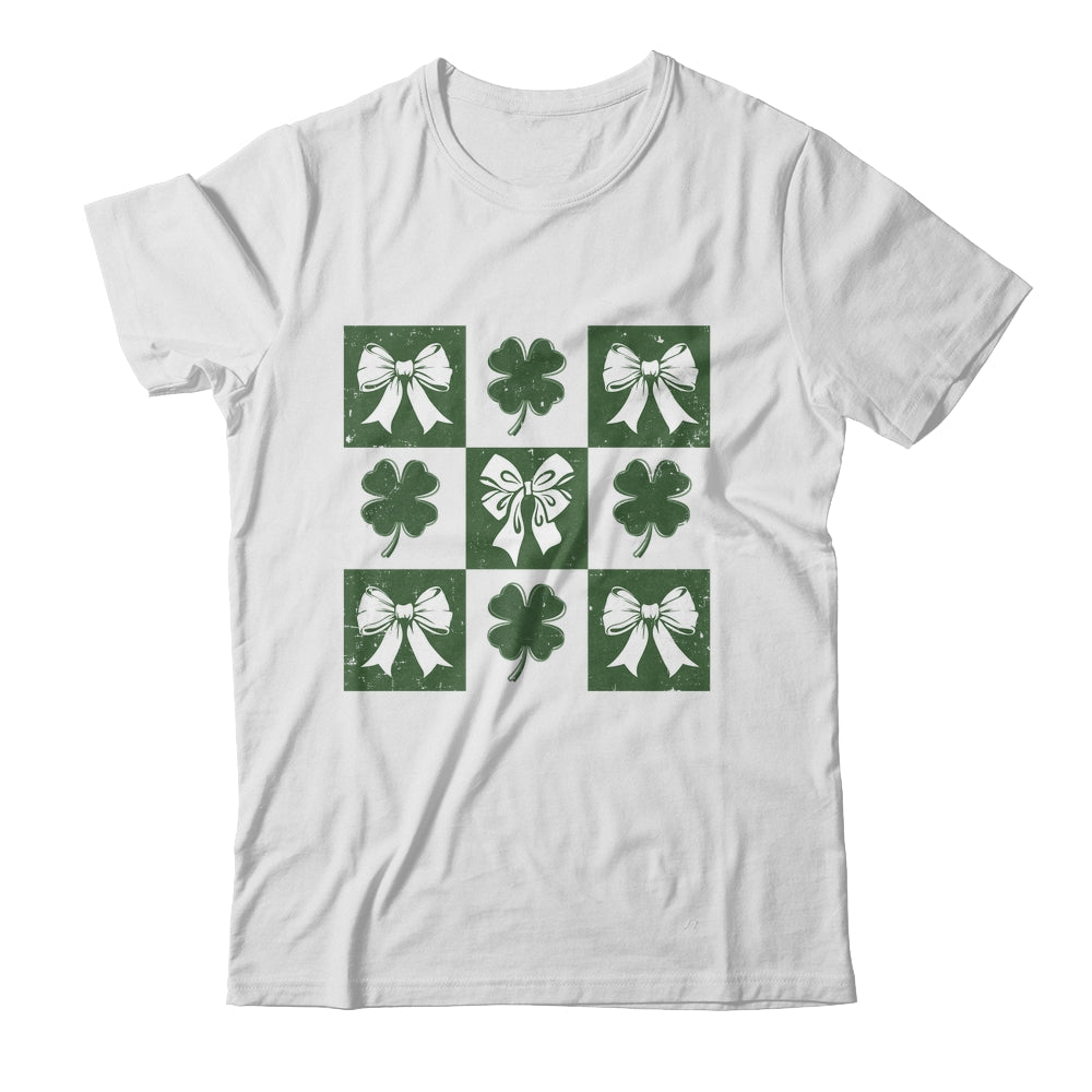 Retro Checkered St Patrick's Day Coquette Lucky Shamrock Shirt & Tank Top | siriusteestore