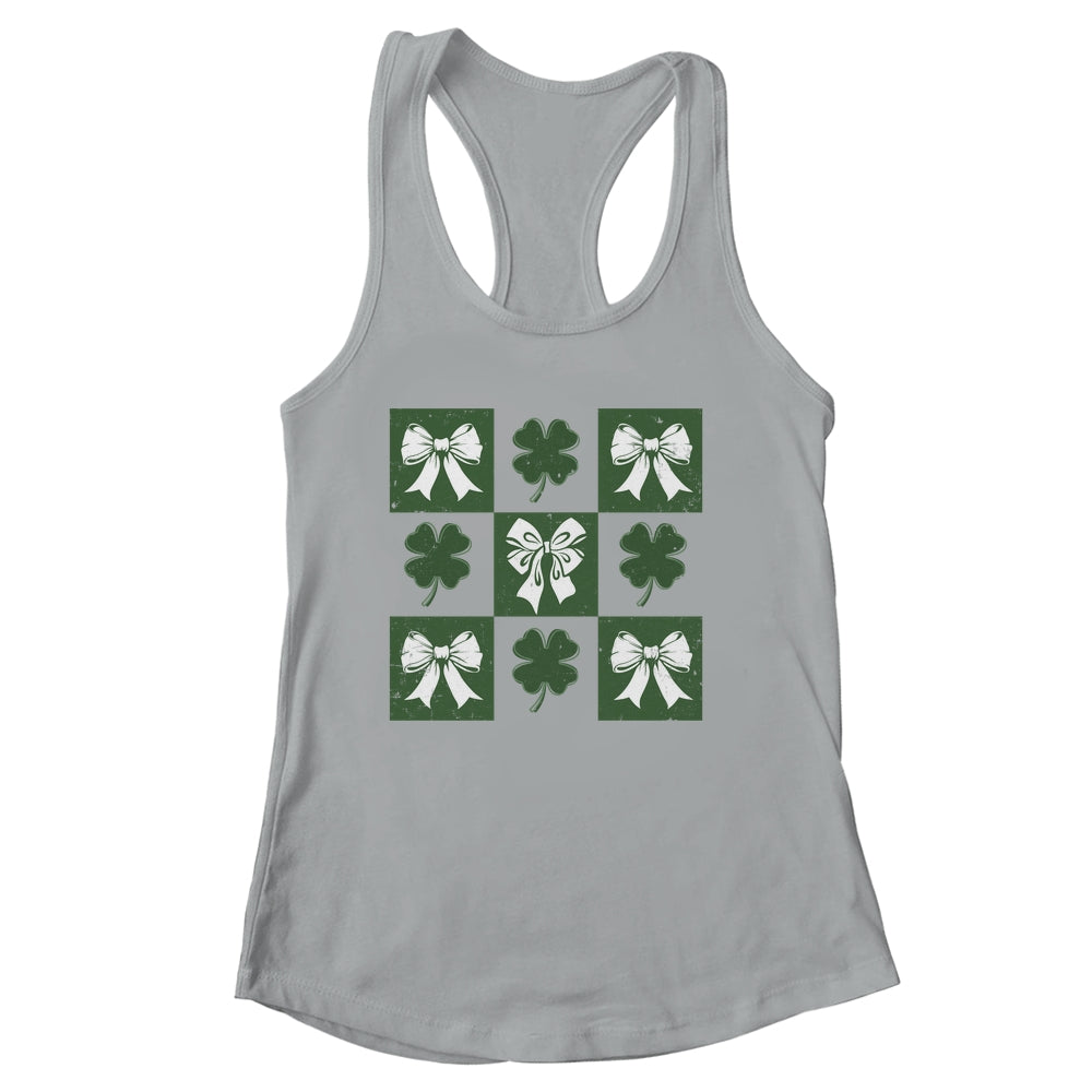 Retro Checkered St Patrick's Day Coquette Lucky Shamrock Shirt & Tank Top | siriusteestore