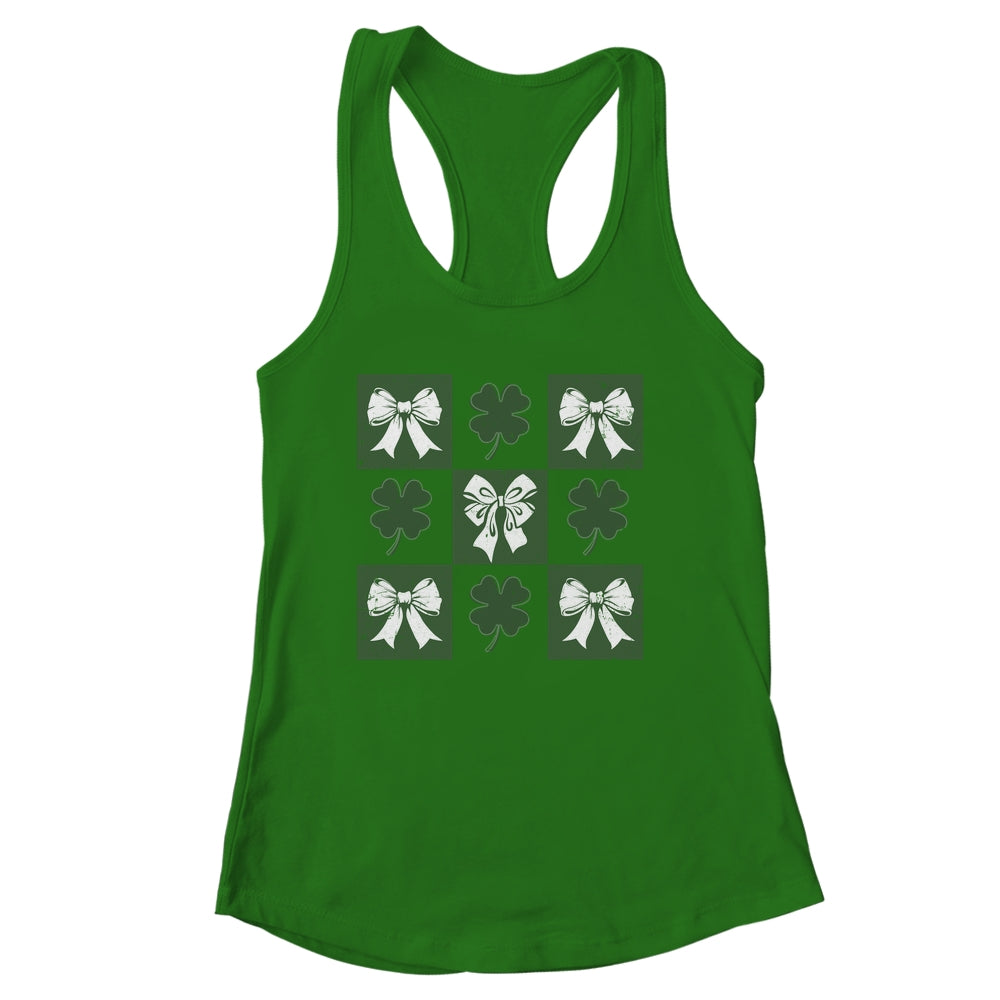 Retro Checkered St Patrick's Day Coquette Lucky Shamrock Shirt & Tank Top | siriusteestore